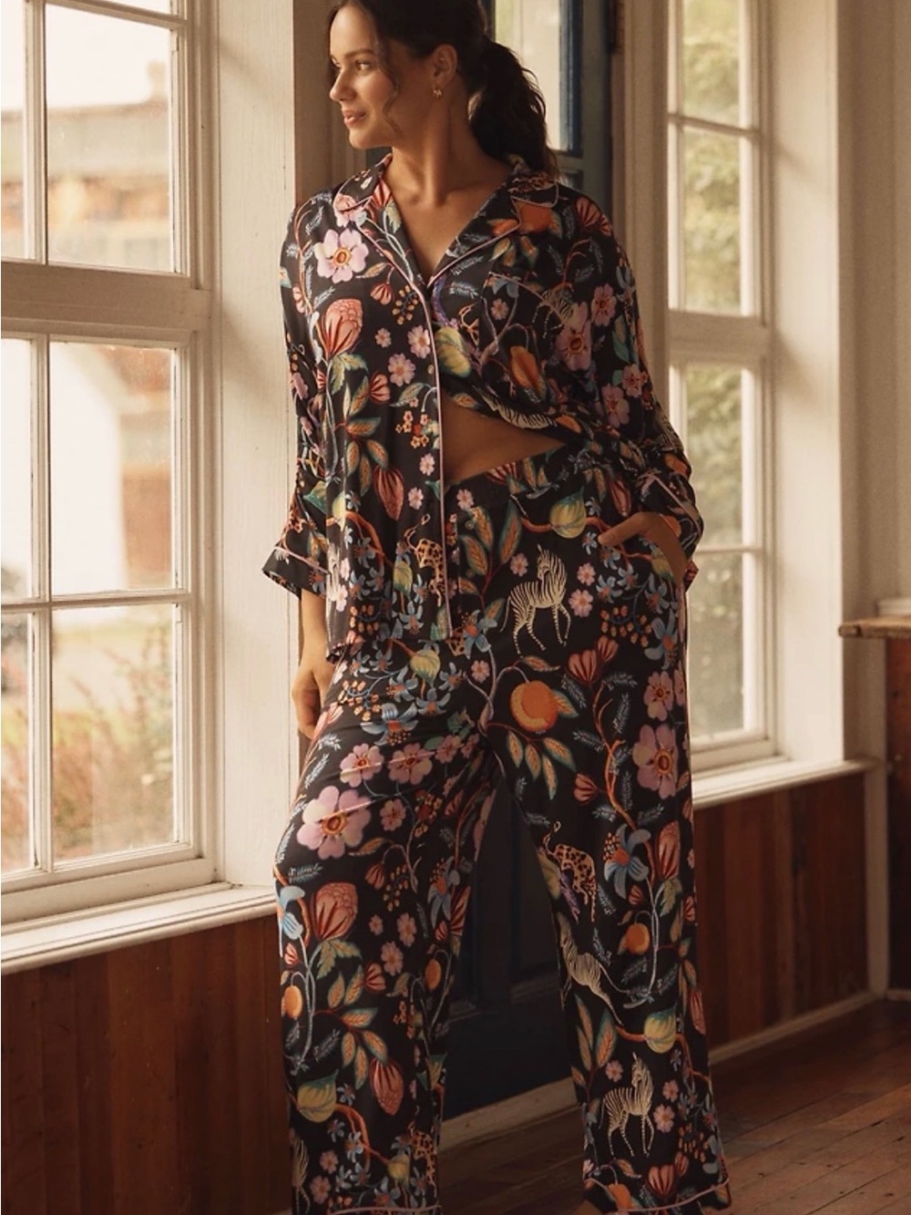 Anthropologie Rosa de Weerd Floral Print Wide-Leg Pajama Pants NWT